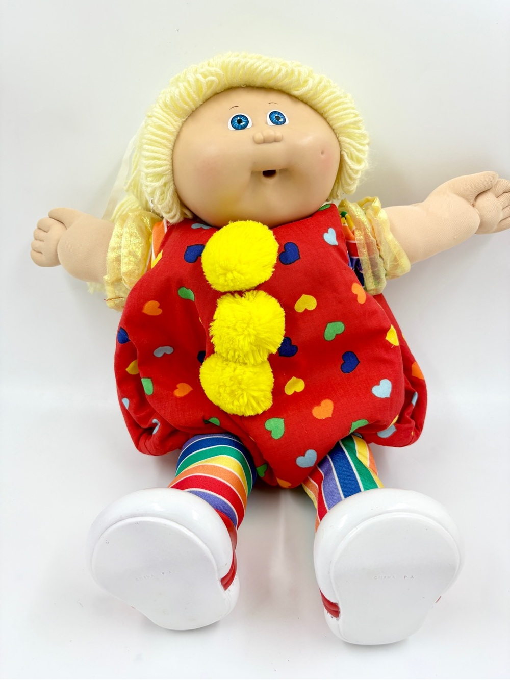 Vtg Vintage 80s Cabbage Patch Kids Doll with Clown Outfit & Diaper